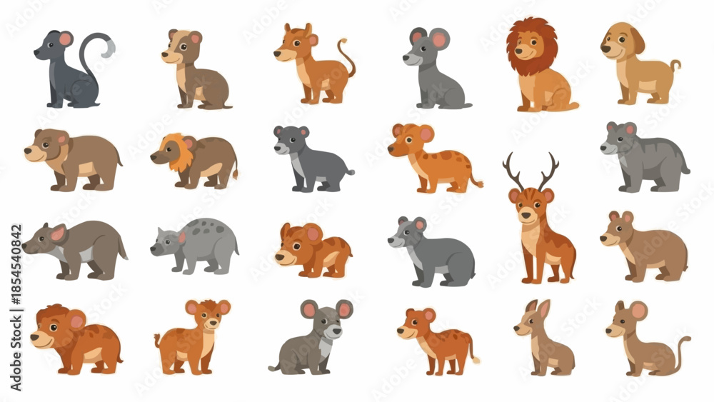 Samolepka Collection of Various Cartoon Wild Animals.