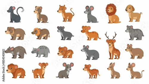Collection of Various Cartoon Wild Animals.
