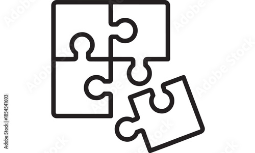 Four interlocking puzzle pieces simple line art ideal for concepts on transparent background silhouette
