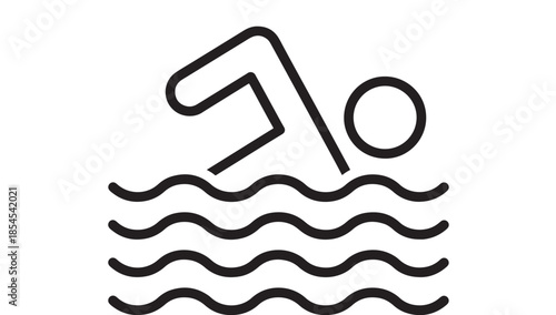 Simple swimmer icon with wavy water lines on transparent background silhouette