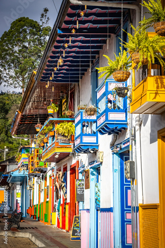 colourful houses of salento, coffee region, andes, colombia, calle real, south america, latin america