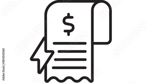 Invoice or receipt paper with dollar sign line details on transparent background silhouette
