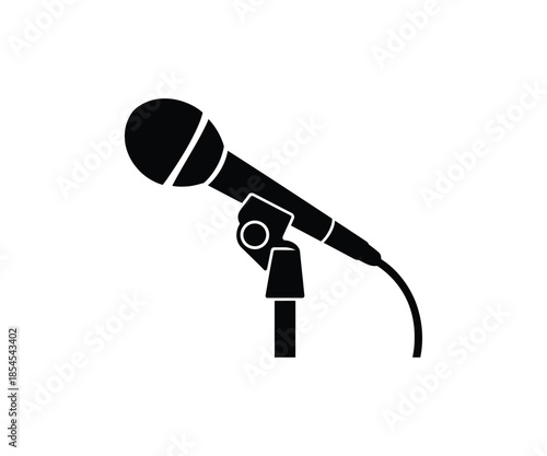 Professional dynamic microphone icon, Wired mic on stand vector illustration