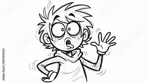 Scared Cartoon Boy with Wild Hair.