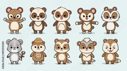 Collection of Cartoon Animal Characters Standing.