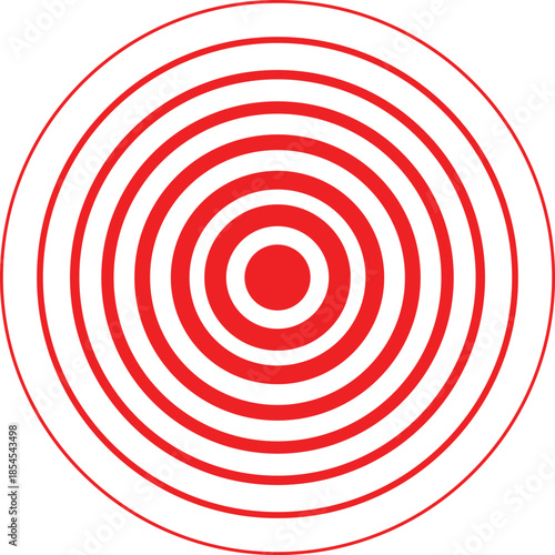 Pain circle red icon for medical painkiller drug medicine. Red wave sign. Red concentric circle symbol. flat style.