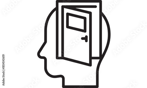 Head with open door inside a conceptual design on transparent background silhouette