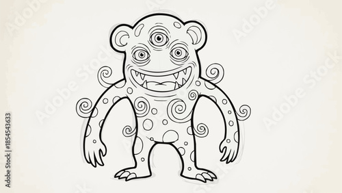 Hand drawn cartoon monster with swirls.