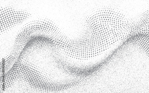 Halftone Wave Grunge Texture with Rough Noise and Vintage Print Style Background.Gradation of particles in monochrome background. Vector illustration. 