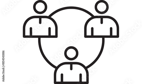 Four people connected in a network simple line art on transparent background silhouette