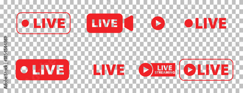 Live icon set for streaming and broadcast, collection of real time video and online media symbols in modern vector style for UI, app and web design