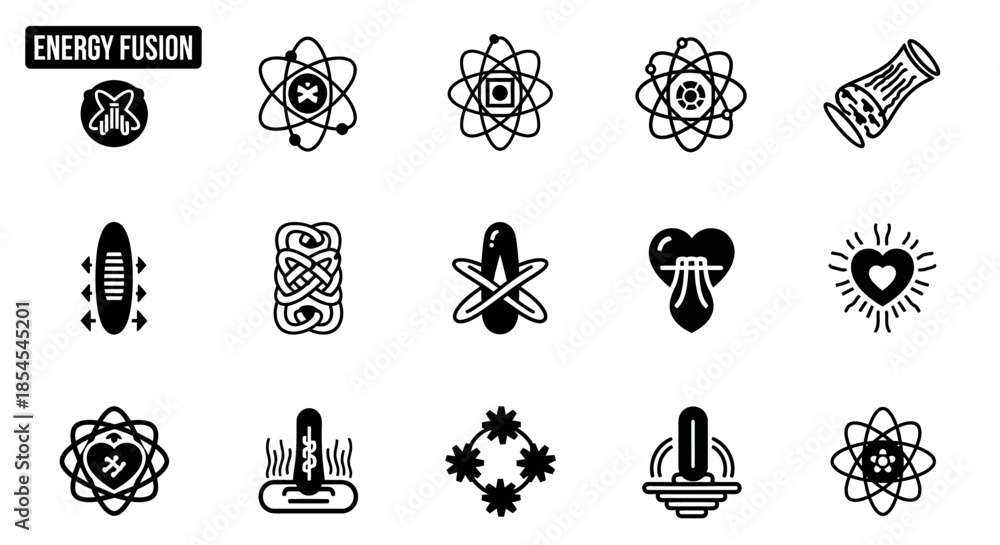 Φωτογραφία Energy fusion science technology icons set.