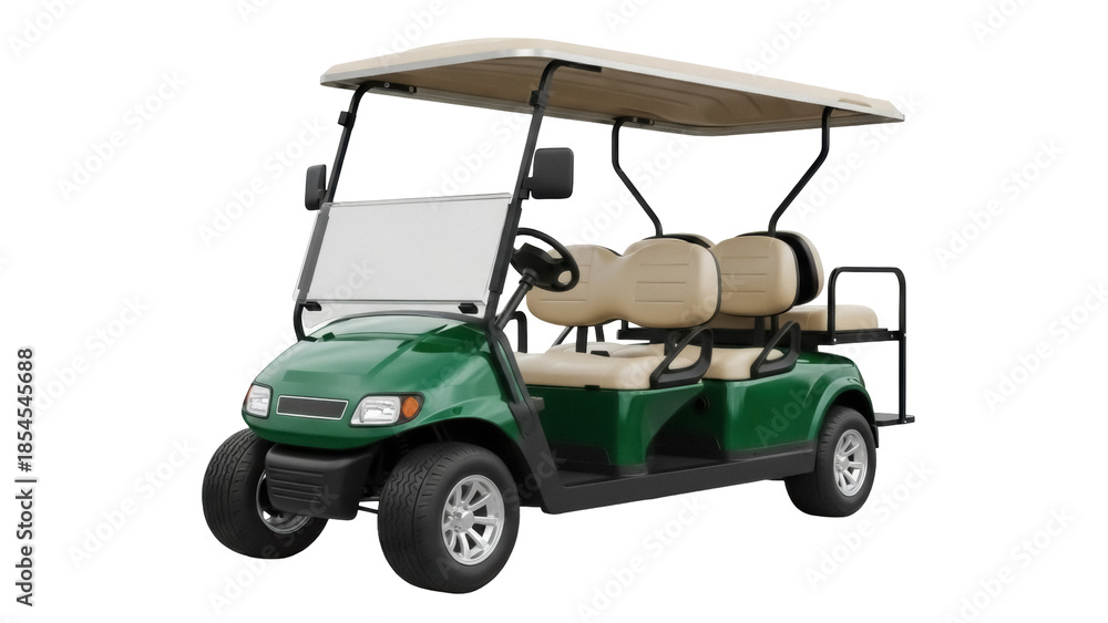 Αυτοκόλλητο Green golf cart PNG isolated on transparent background, four-seater electric veh
