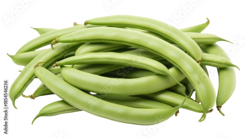 Foto Pile of fresh green beans PNG isolated on transparent background, healthy vegeta