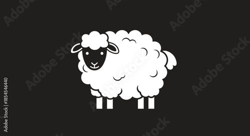 Simple white silhouette icon of a fluffy sheep on a solid black background representing livestock, wool, or farm animals in a minimalist style.