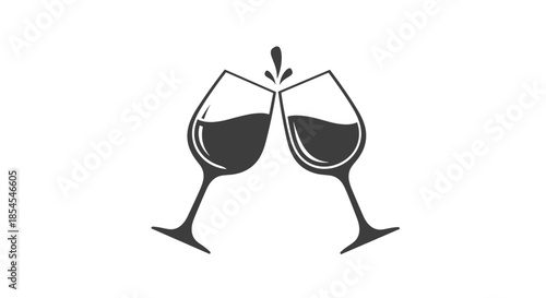 Silhouette of two wine glasses clinking in a toast with liquid splashing representing celebration and social events.