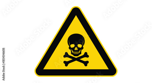Yellow triangular warning sign with a black skull and crossbones symbol indicating danger, poison, or toxic materials hazard.