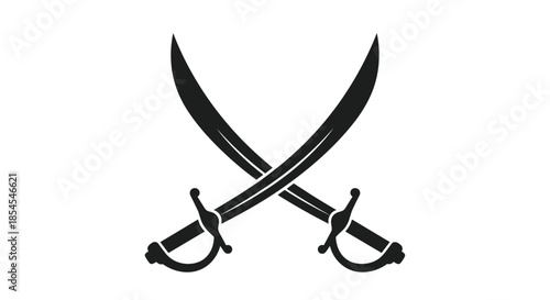 Silhouette of two crossed curved swords or sabers representing historical combat, military heritage, or pirate themes.
