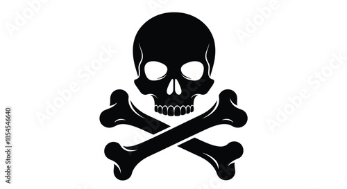 Iconic black silhouette of a skull and crossbones symbol representing danger, toxicity, or pirate themes on white background.