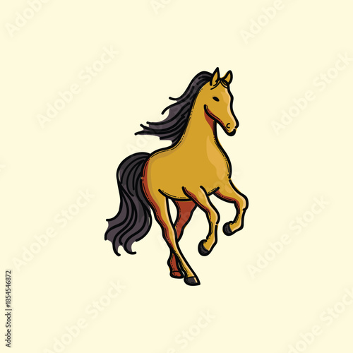 Playful Golden Horse Galloping Cartoon Illustration With Black Mane On Light Background, 2026 Horse Year Element