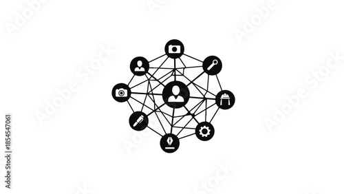 Abstract network of interconnected icons representing digital connections and community
