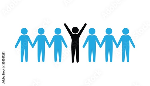 Leadership and Teamwork Vector Illustration – Unique Leader Standing Out in Group Icon