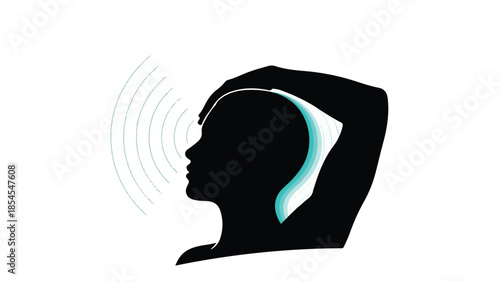 Abstract silhouette of a human head with glowing brain waves radiating outwards, symbolizing thought and innovation.