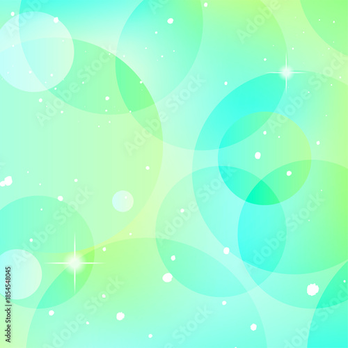 夏の木漏れ日、朝露をイメージした丸が重なり合うグリーンの背景ベクターイラスト　正方形