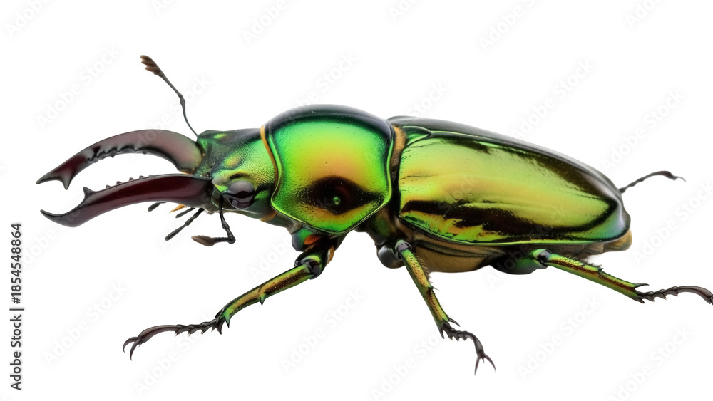 Αυτοκόλλητο Iridescent stag beetle PNG isolated on transparent background, metallic green in