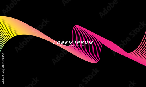 Abstract vector in colorful gradations on a dark background. Modern, dynamic and futuristic wavy lines. Suitable for technology designs, digital posters, presentation backgrounds and creative graphic	