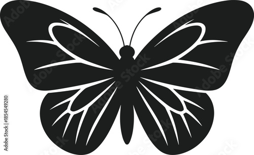 Black butterfly silhouette vector with detailed wing patterns insect