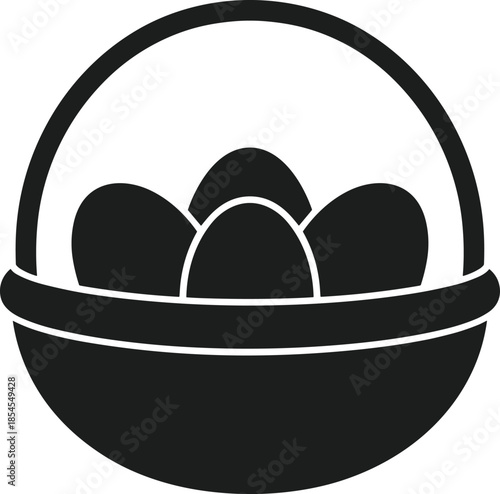 Black silhouette of a basket filled with eggs on a white background vector