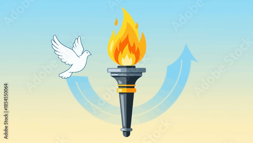 Torch of Peace and Progress A Dove Symbolizing Hope and Growth Against a Gradient Sky