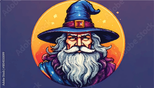 Intricate Wizard Portrait with Detailed Beard and Enchanted Hat.