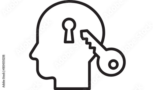 Human head with key unlocking brain a conceptual outline silhouette on transparent background