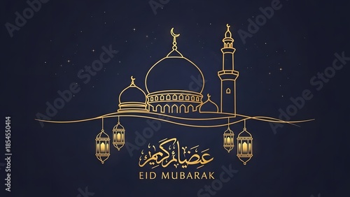 Celebrating eid mubarak with a golden mosque