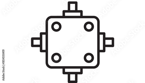 Geometric aztec motif design element with circular details on transparent background silhouette