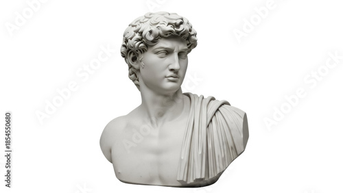 Quadro su tela Bust of young man with curly hair isolated PNG on transparent background, classi