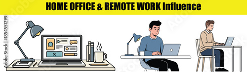 Individuals working on laptops in home office environments with plants remote work