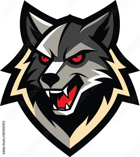 Angry Wolf Head Mascot Logo with Red Eyes illustration