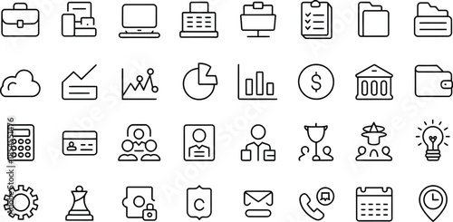 Business and Finance Icons Set Outline Style illustration vector