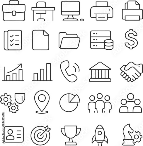 Business and Finance Icons Collection Representing Office Work and Success briefcase