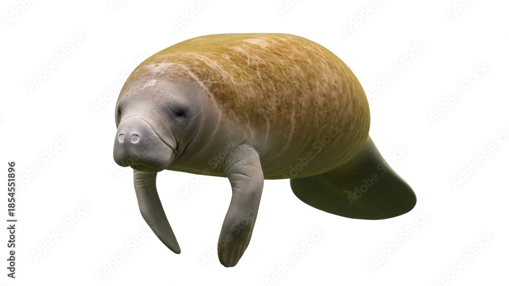 Αυτοκόλλητο Adorable manatee PNG isolated on transparent background, gentle aquatic mammal w
