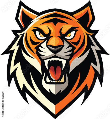 Fierce Tiger Head Mascot Logo with Open Mouth and Sharp Teeth animal