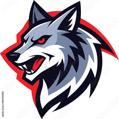 Fierce Wolf Head Profile Logo with Red Outline mascot illustration