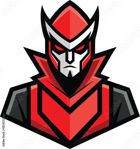 Red and White Futuristic Character Mascot with Spiky Collar and Horns vector illustration