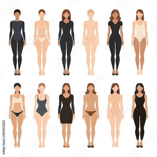 Vector illustration of diverse women in various undergarments