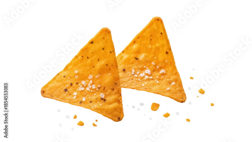 Obraz na płótnie Two orange triangle tortilla chips isolated PNG on transparent background, salty