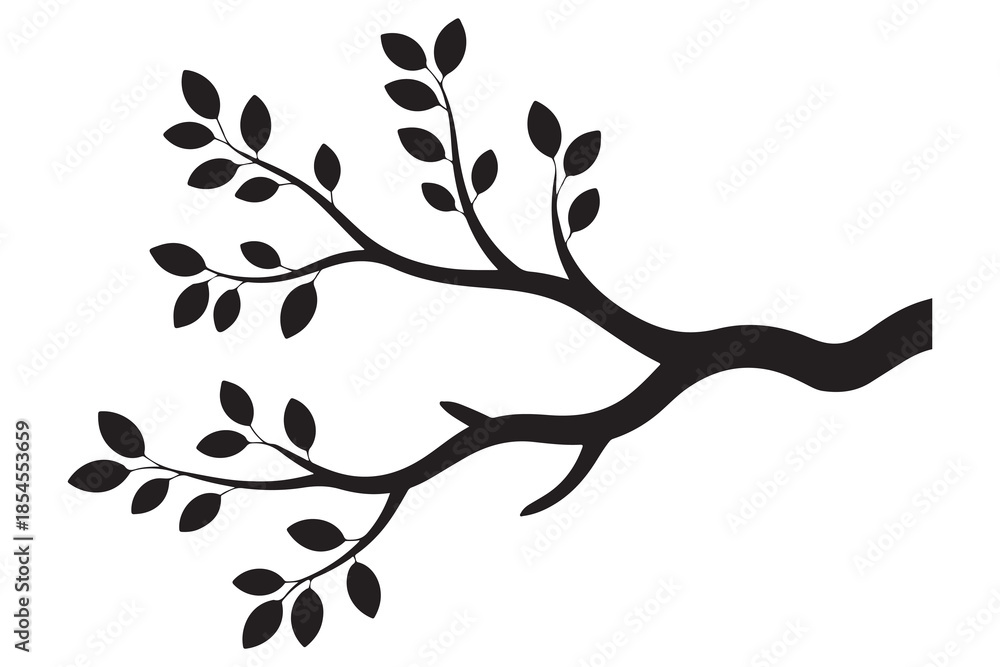 Fototapeta premium Tree branch silhouette illustration on white background 