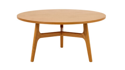 Round wooden coffee table isolated PNG on transparent background, mid-century modern furniture for living room interior design